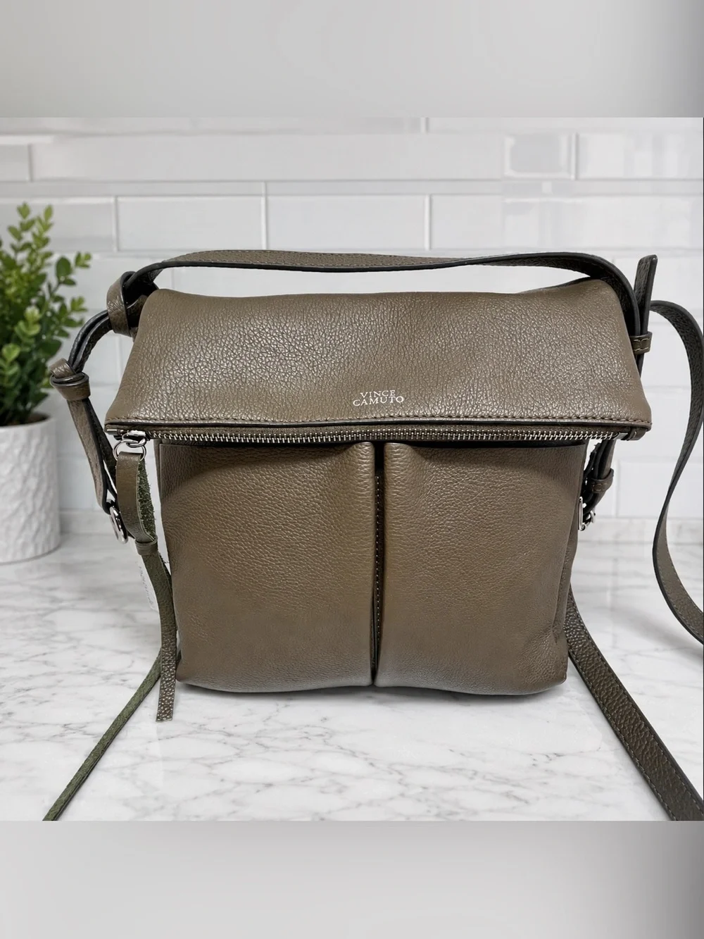 VINCE CAMUTO “Miles” Leather Crossbody Bag - Olive Green